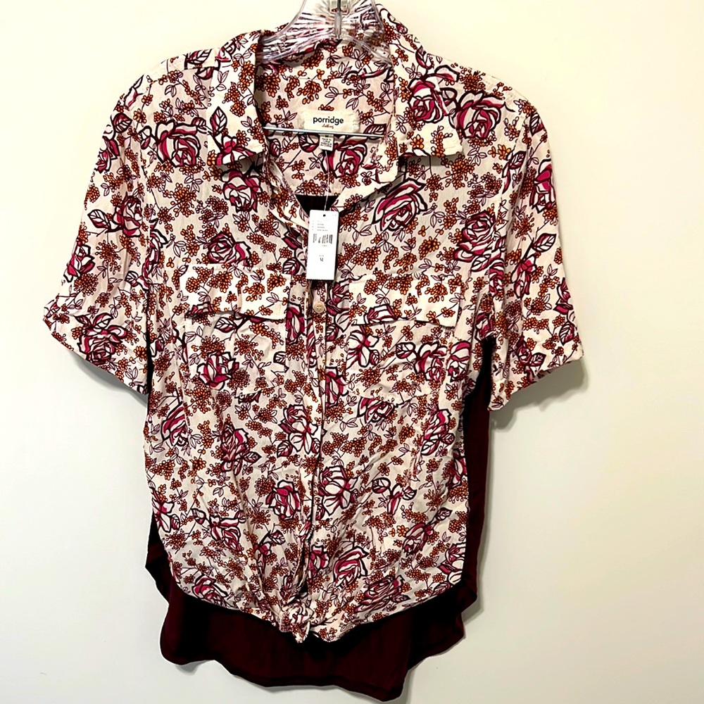 Anthropologie Women’s Porridge Clothing Wine Floral Blouse / Size M / Brand NWT